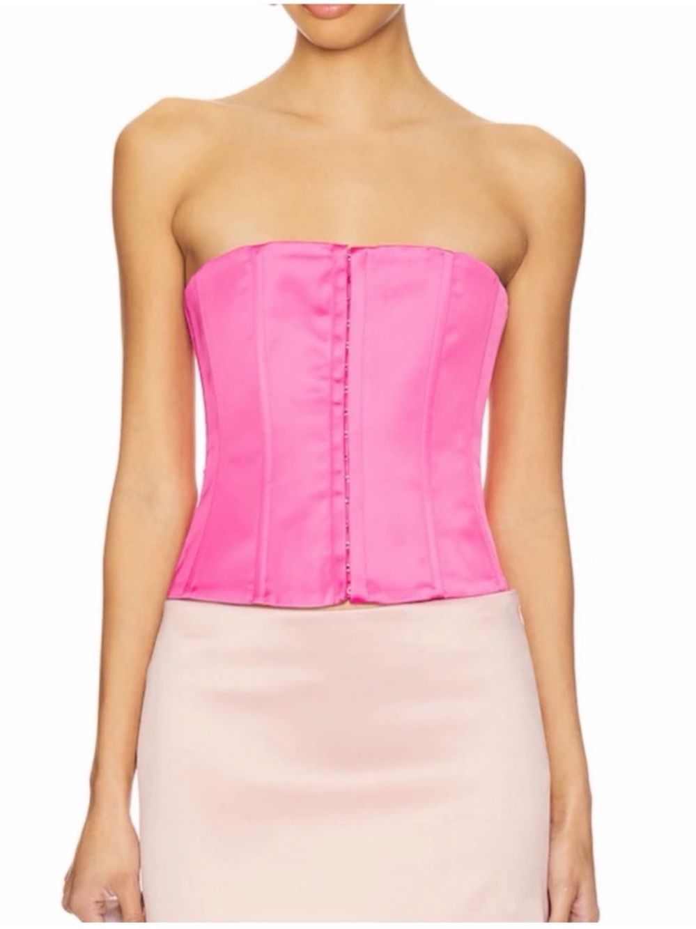 Danielle Guizio Hot Pink Satin Strapless Corset Top